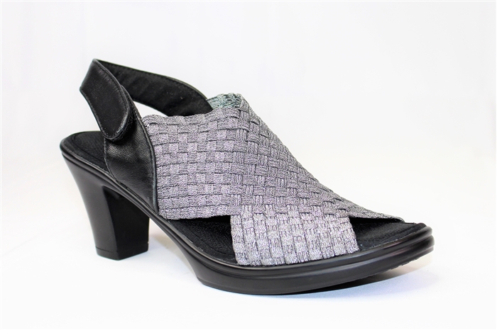 Bernie Mev Beatrice Pewter woven memory foam peep toe heel