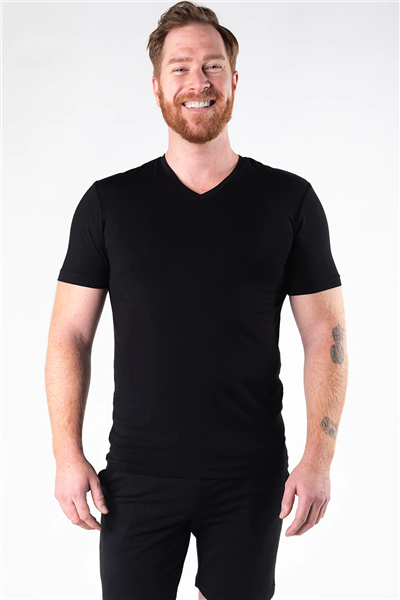 Bamboo T-shirt Men's V Neck Short Sleeve Black