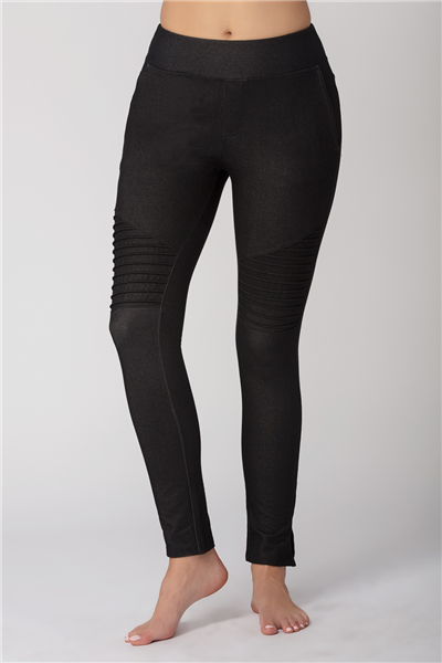 Organic Cotton Denim Leggings Pin Tuck Detail Black