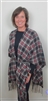 Plaid Fringe Cape Navy Red Charcoal White OS