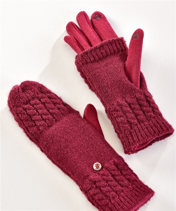 Touchscreen Knit Gloves with Fold Over Fingers Cable Knit Mitt