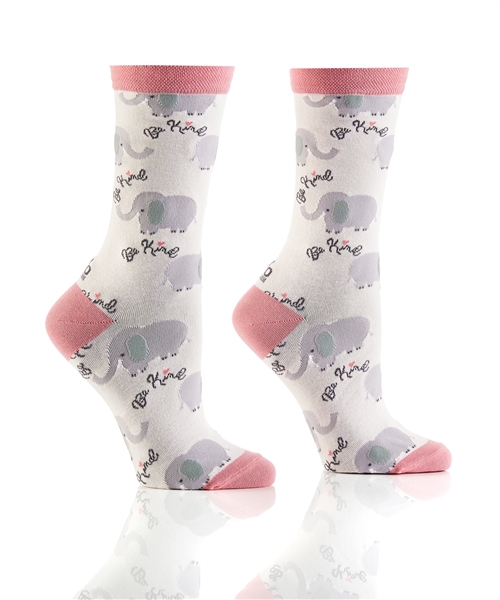 YoSox Socks Women's Crew Be Kind Elephants