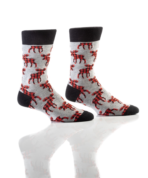 YoSox Men's Crew Socks Buffalo Plaid Moose