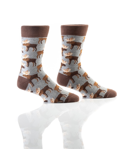 YoSox Men's Crew Socks Mackey Moose Brown