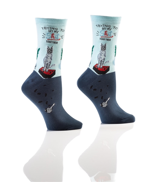 YoSox Women's Crew Socks Cat Shit Together