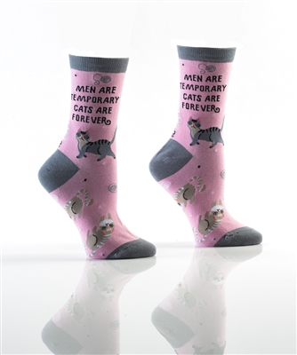 YoSox Women's Crew Socks Men Are Temporary Cats Are Forever