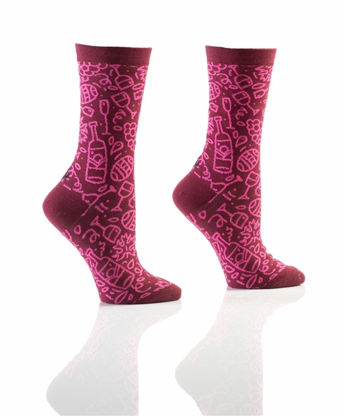 YoSox Women's Crew Socks Wine Doodles