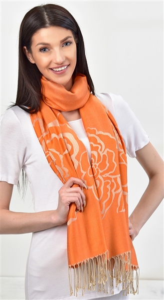 Scarf Sand Rose Floral Pattern Orange