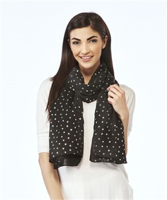 Scarf Metallic Silver Embossed Stars Black