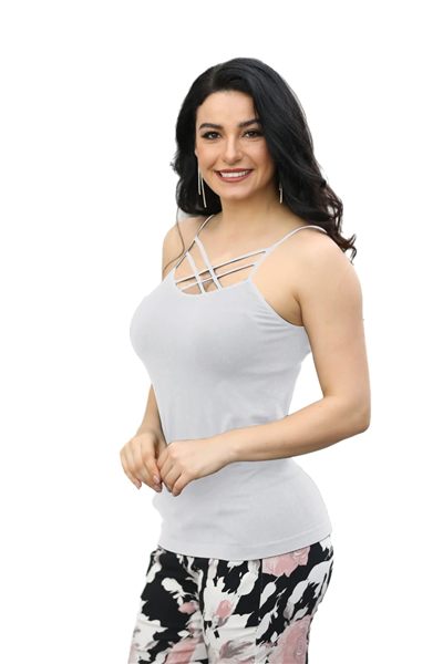 Bamboo Crisscross Front Tank White