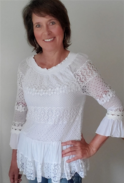 Lace Ruffle Blouse White