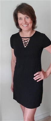 Knit Dress Crisscross Neck Detail Black