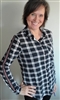 Plaid Button Shirt Blouse Black SM M