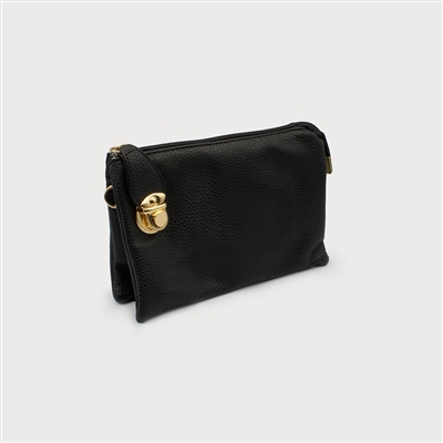 Convertible Black and Gold Crossbody Clutch Handbag