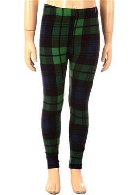 Soft Kids Leggings Plaid Green Navy - S/M