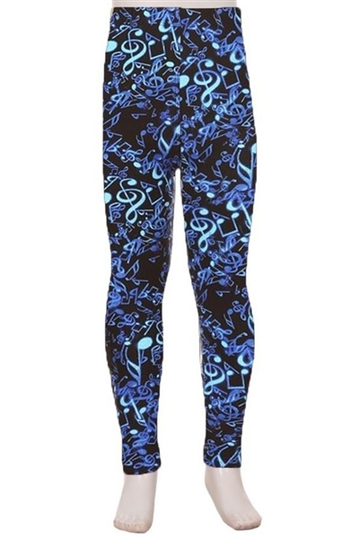 Brushed Soft Kids Leggings Music Notes Blue - L/XL