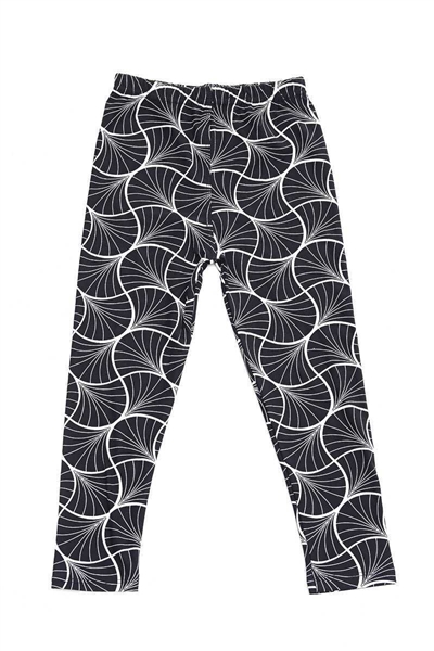 Brushed Soft Kids Leggings Swirl Black White LG