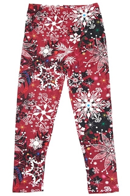 Soft Kids Leggings Burgundy Snowflake Large