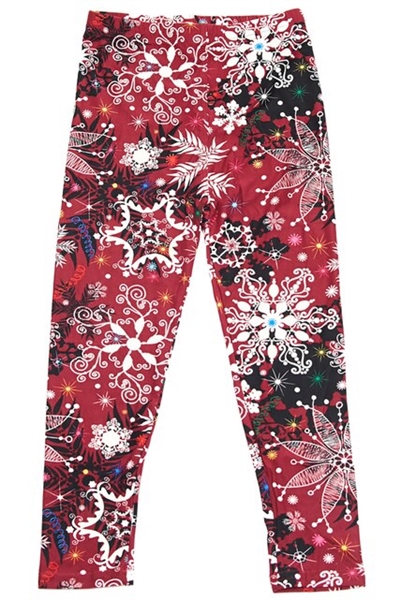 Brushed Soft Kids Leggings Burgundy Snowflake LG