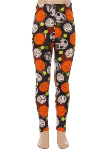 Brushed Soft Kids Leggings Sports Balls - L/XL