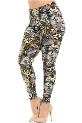 Brushed Soft Earthen Watercolour Floral Leggings L/XL