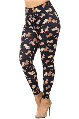 Playful Puppy Dogs Creamy Soft Leggings Black L/XL