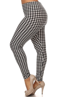 Brushed Soft Black and White Houndstooth Leggings L/XL