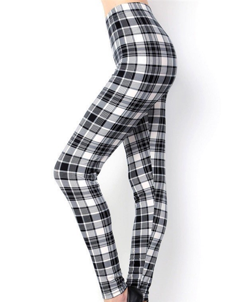 Women's Diamond Checkered Pattern Leggings Casual Slim Fit Knee