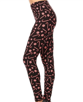 Brushed Soft Black Candy Cane Leggings 3X-5X