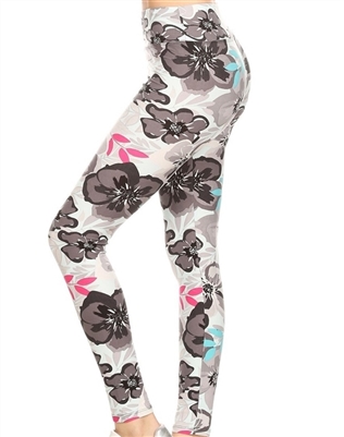 Morning Fresh Floral Soft Leggings Soft Blue 3X-5X