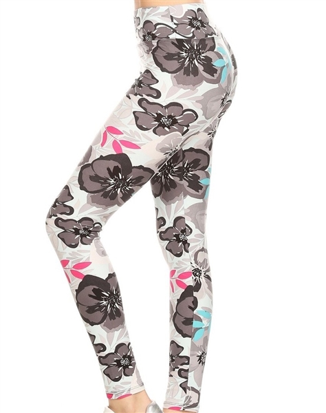 Morning Fresh Floral Soft Leggings Soft Blue 3X-5X