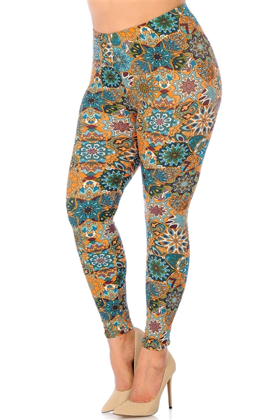 Zen Orange and Turquoise Soft Leggings - L/XL