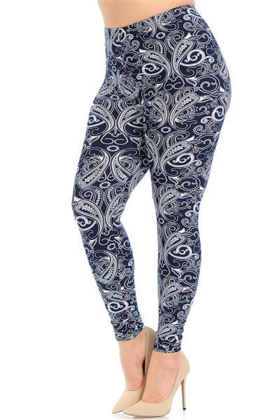 Brushed Soft Navy Paisley Leggings S/M