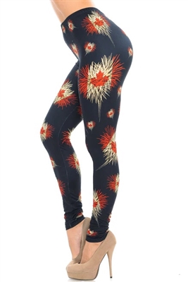 Canadian Flag Fireworks Creamy Soft Leggings Denim Coloured Black S/M