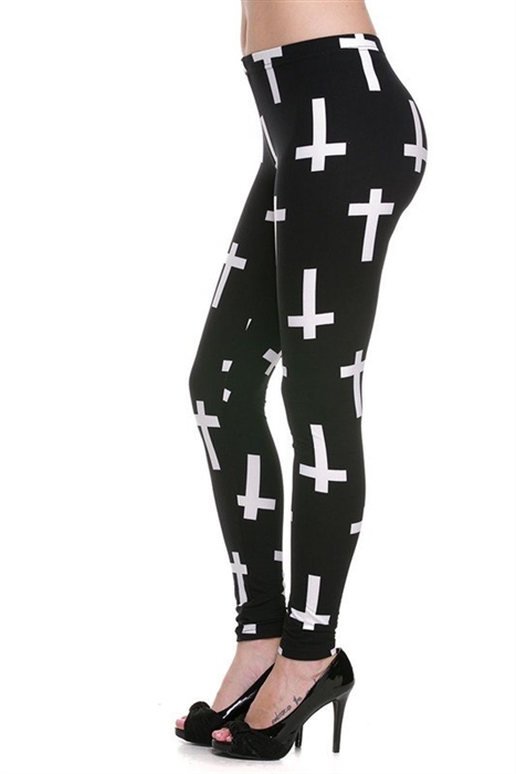 Shield of Faith Black Leggings with Cross Emblem - Comfy Workout