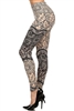 Brushed Soft Exquisite Leaf Black Ivory Leggings - S/M