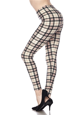 Brushed Soft Ivory Red Black Plaid Leggings L/XL