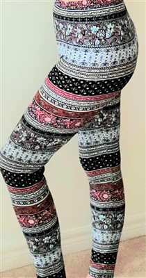 Border Floral Soft Leggings S/M