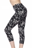 Brushed Soft Black and White Paisley Print Capri Leggings S/M