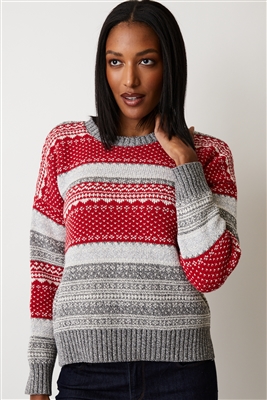 Cotton Country Brighton Fairisle Pullover Red Grey