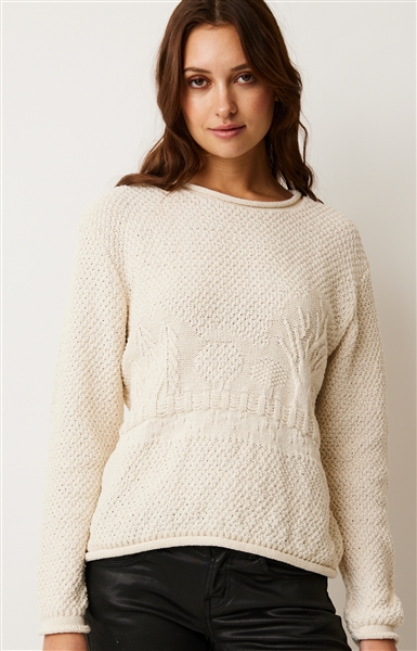 Cotton Country Linden Textured Scene Sweater Natural