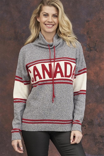 Cotton Canada Pullover Sweater Tweed Grey with Red