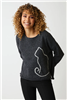 Cotton Canada Cat Outline Sweater Black Tweed