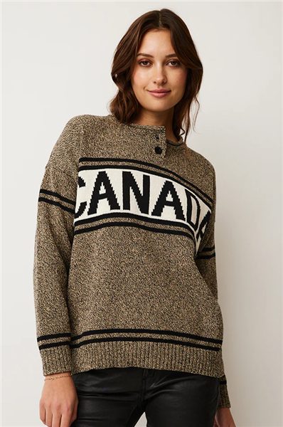 Cotton Canada Henley Sweater Black Pepper Tweed