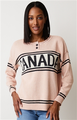 Cotton Canada Henley Sweater Pink Tweed with black tweed Canada