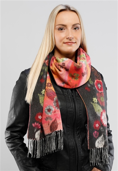 Scarf Cashmink Oversized Pressed Floral Charcoal