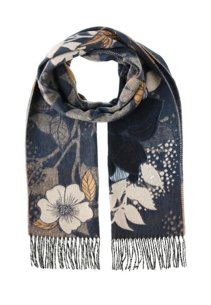 Scarf Cashmink Oversized Autumn Floral Denim