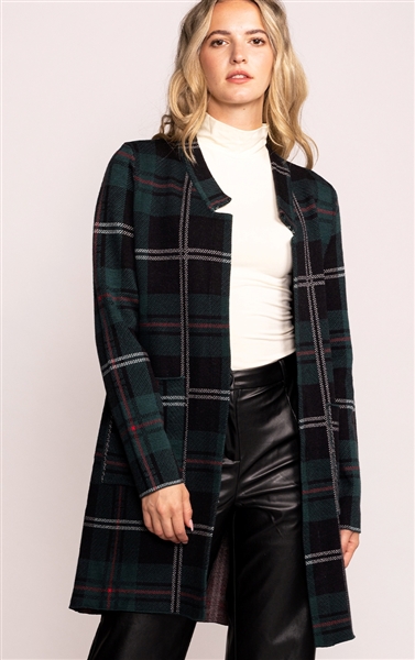 Harmon Plaid Green Black Cardigan Sweater