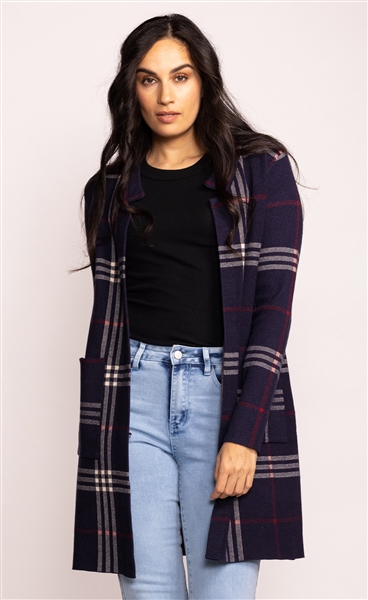 Harmon Plaid Navy Cardigan Sweater