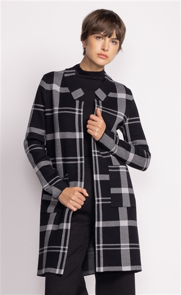 Harmon Plaid Black White Cardigan Sweater